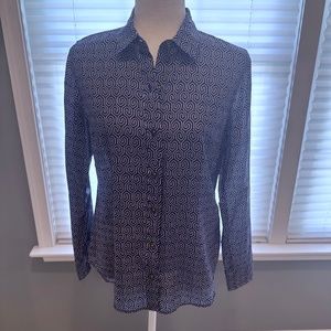 C. Wonder Navy Blue & White Cotton Silk Button-Up Blouse (Never Worn) Size Small